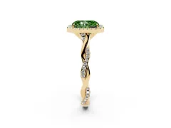 Fancy Green Radiant Cut Diamond Halo Twist Band Solitaire Ring Set in Yellow gold with Prong Setting