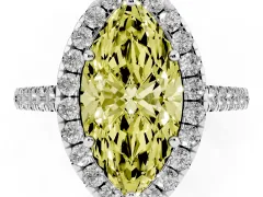 Fancy Yellow Marquise Cut Diamond Halo Pavé Engagement Ring Set in Platinum with Prong Setting