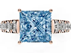 Fancy Blue Princess Cut Diamond Solitaire Ring Set in Rose gold with Cut-Down Micro Pavé Band and Prong Setting