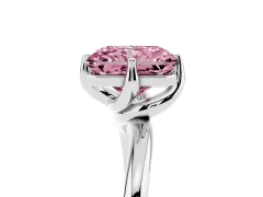 Fancy Pink Radiant Cut Diamond Solitaire Engagement Ring Set in White gold with Classic Plain Band