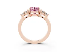 Fancy Pink Round Cut Diamond Solitaire Ring Set in Rose gold with Cluster Accents on Each Side
