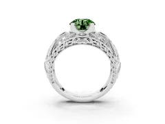 Fancy Green Round Cut Diamond Art Deco Ring Set in Silver with Pavé Split Shank