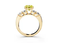 Fancy Yellow Round Cut Diamond Five-Stone Prong Set Ring Set in Yellow gold with Classic Band