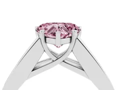 Fancy Pink Heart Cut Diamond Solitaire Ring Set in Platinum with Channel-Set Accent Stones and Prong Setting