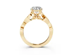 Round Cut Diamond Vine Band Solitaire Ring Set in Yellow gold with Milgrain Prong Setting