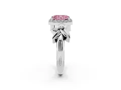 Fancy Pink Radiant Cut Diamond Halo Floral Band Ring Set in Silver with Prong Setting