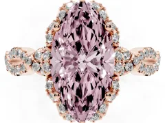 Fancy Pink Marquise Cut Diamond Halo Twist Band Solitaire Ring Set in Rose gold with Prong-Set Center Stone