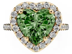 Fancy Green Heart Cut Diamond Cushion Halo Ring Set in Yellow gold with Pavé Band