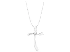 Curved Cross Pendant Set in White gold with Bezel-Set Round Diamond