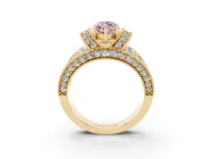 Fancy Pink Marquise Cut Diamond Milgrain Halo Pavé Engagement Ring Set in Yellow gold with Prong Setting