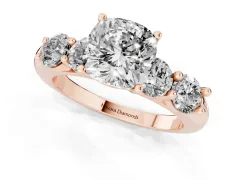 Cushion Cut Diamond Five-Stone Prong Set Ring Set in Rose gold with Classic Band