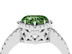Fancy Green Heart Cut Diamond Halo Ring Set in Platinum with Pavé Shoulders and Halo-Framed Center