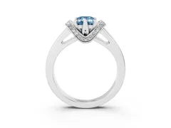 Fancy Blue Emerald Cut Diamond Pavé Band Solitaire Ring Set in Platinum with Prong Setting