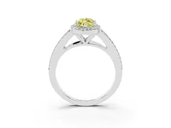 Fancy Yellow Marquise Cut Diamond Halo Split Shank Pavé Ring Set in White gold with Prong Setting