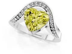 Fancy Yellow Heart Cut Diamond Solitaire Engagement Ring Set in Platinum with Pavé Shoulders