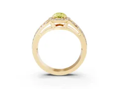 Fancy Yellow Pear Cut Diamond Halo Ring Set in Yellow gold with Double Pavé Split Shank