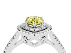 Fancy Yellow Pear Cut Diamond Double Halo Ring Set in Silver with Pavé Band