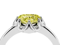 Fancy Yellow Heart Cut Diamond Round Cluster Halo Ring Set in Silver with Solitaire Band and Prong Setting