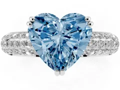 Fancy Blue Heart Cut Diamond Solitaire Ring Set in Silver with Multi-Row Round Pavé Band and Prong Setting