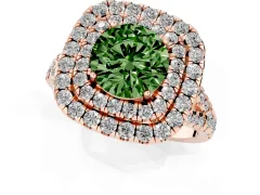 Fancy Green Round Cut Diamond Double Halo Ring Set in Rose gold with Pavé Split Shank and Prong Setting