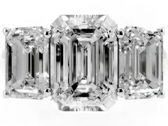 Emerald Cut Diamond Three-Stone Ring Set in Silver with Plain Polished Band