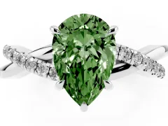 Fancy Green Pear Cut Diamond Twisted Pavé Band Ring Set in Platinum with Prong Setting