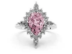 Fancy Pink Pear Cut Diamond Cluster Halo Ring Set in White gold with Marquise and Round Accents