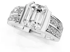 Emerald Cut Diamond Wide Channel Set Band Ring Set in Platinum with Bezel Setting