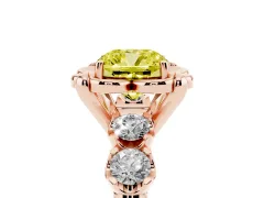 Fancy Yellow Cushion Cut Diamond Floral Halo Ring Set in Rose gold with Shared Prong Band