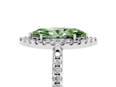 Fancy Green Marquise Cut Diamond Pavé Halo Ring Set in White gold with Prong Setting