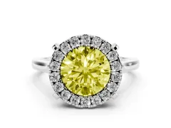 Fancy Yellow Round Cut Diamond Cluster Halo Solitaire Ring Set in Silver with Prong Setting
