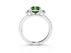 Fancy Green Cushion Cut Diamond Three-Stone Ring Set in White gold with Pavé Band and Graduated Sides