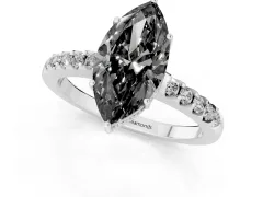 Fancy Black Marquise Cut Diamond Solitaire Engagement Ring Set in Platinum with Pavé Band and Prong Setting