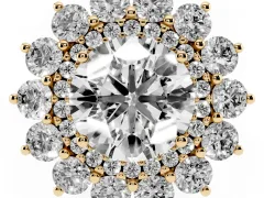 Round Cut Diamond Floral Double Halo Ring Set in Yellow gold with Round Petals