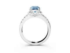 Fancy Blue Oval Cut Diamond Three-Stone Pavé Ring Set in Silver with Prong Setting