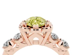 Fancy Yellow Marquise Cut Diamond Floral Halo Ring Set in Rose gold with Shared Prong Band
