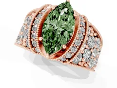 Fancy Green Marquise Cut Diamond Milgrain Halo Pavé Engagement Ring Set in Rose gold with Prong Setting