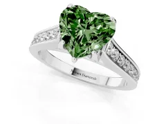 Fancy Green Heart Cut Diamond Solitaire Pavé Engagement Ring Set in Platinum with Prong Setting