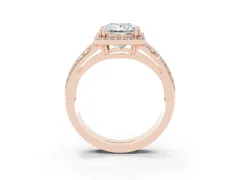 Princess Cut Diamond Halo Ring Set in Rose gold with Double Pavé Split Shank