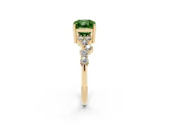Fancy Green Radiant Cut Diamond Ring Set in Yellow gold with Scattered Round Accents
