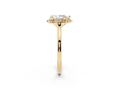 Pear Cut Diamond Halo Engagement Ring Set in Yellow gold with Pavé Band and Rising Shoulders