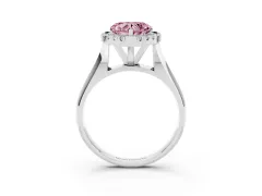 Fancy Pink Heart Cut Diamond Halo Solitaire Engagement Ring Set in Platinum with Square Band and Prong Setting