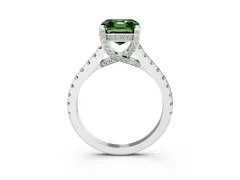 Fancy Green Asscher Cut Diamond Solitaire Ring Set in Silver with Brilliant Pavé Band and Prong Setting