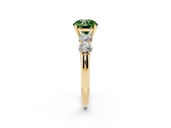 Fancy Green Round Cut Diamond Five-Stone Prong Set Ring Set in Yellow gold with Classic Band