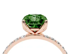 Fancy Green Radiant Cut Diamond Solitaire Engagement Ring Set in Rose gold with Round Pavé Band and Prong Setting