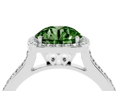 Fancy Green Round Cut Diamond Halo Engagement Ring Set in White gold with Round Pavé Shoulders and Heart Gallery