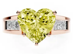 Fancy Yellow Heart Cut Diamond Solitaire Ring Set in Rose gold with Channel-Set Accent Stones and Prong Setting