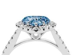 Fancy Blue Heart Cut Diamond Pavé Halo Engagement Ring Set in Silver with Pavé Band and Prong Setting
