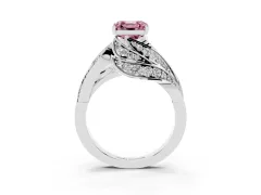 Fancy Pink Asscher Cut Diamond Solitaire Ring Set in Platinum with Layered Twist Pavé Band