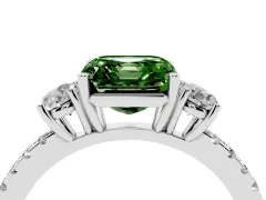 Fancy Green Asscher Cut Diamond Three-Stone Ring Set in Silver with Pavé Band and Graduated Sides